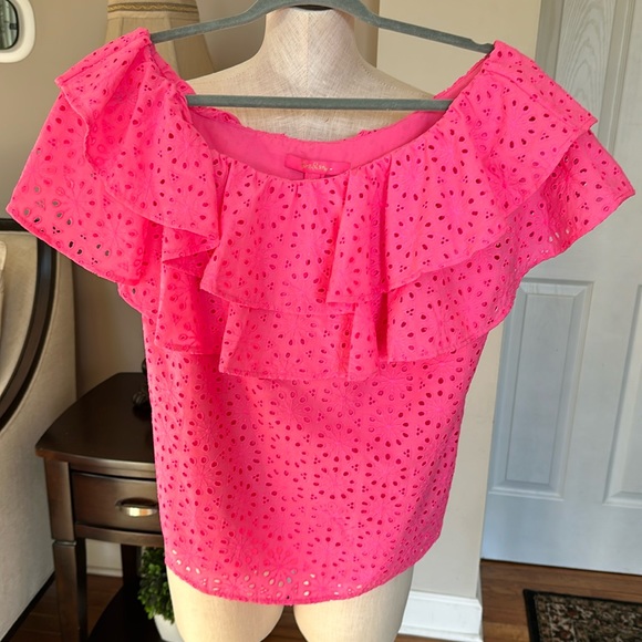 NWT Lilly Pulitzer Trixie Top Razberry Neon Sunburst Eyelet, size small - Picture 1 of 5